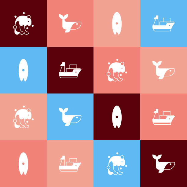 集流行艺术海啸鲸鱼冲浪板和货物图片下载