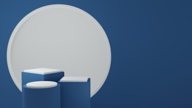 产品站在蓝色的房间里，产品的工作室场景，最小的设计，3D渲染图片下载