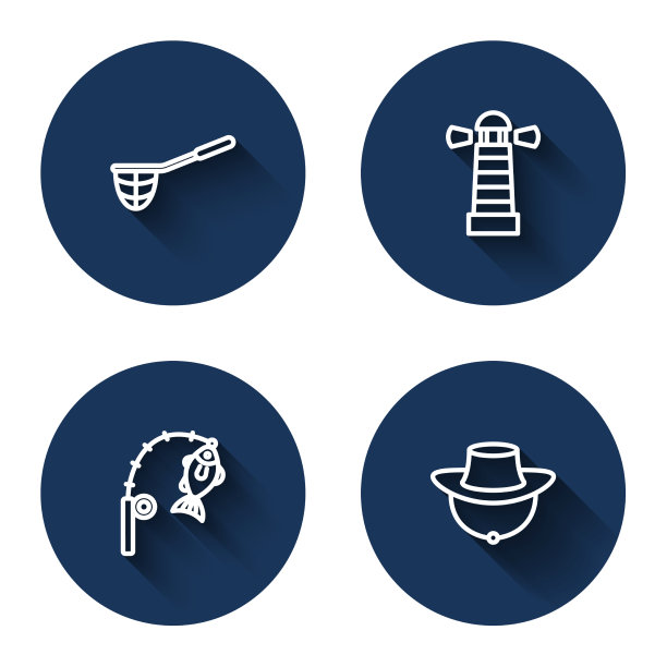 设钓线、渔网、灯塔、鱼竿和图片下载