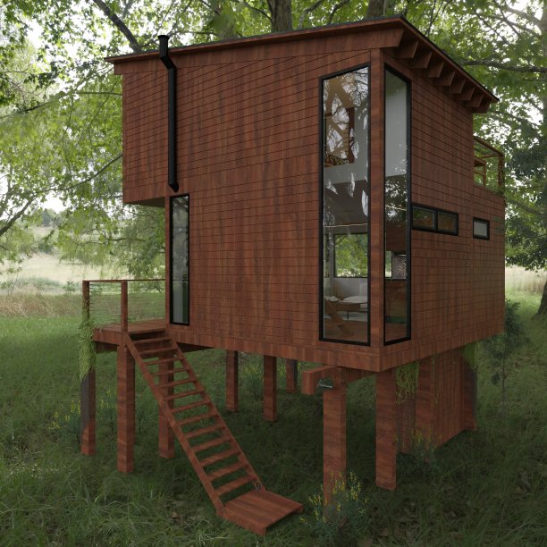 草地上的生态房子3d插图图片下载