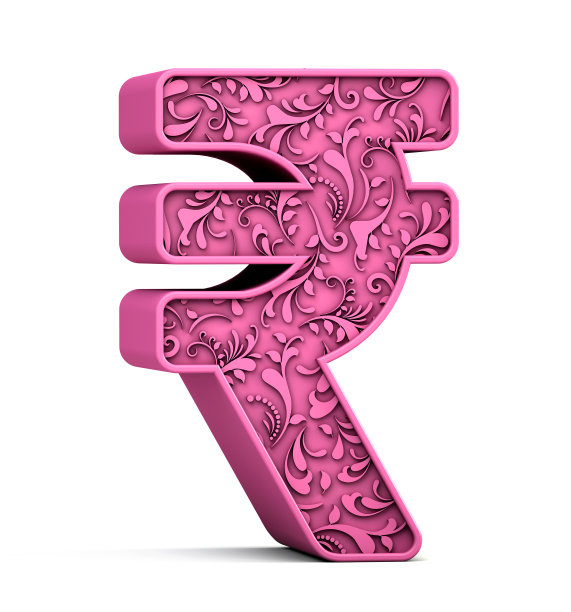 卢比标志3d花孤立在白色背景。3 d演示。图片下载