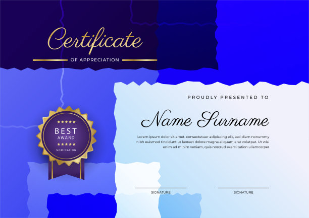 现代优雅彩色文凭证书模板。具有豪华徽章和现代线条图案的成就证书边框模板。为了奖励、商业和教育需求图片下载