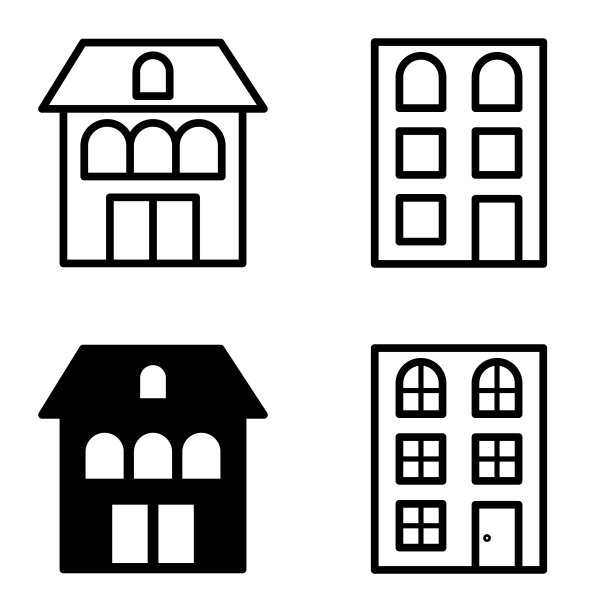 房子平面图标设置孤立在白色背景图片下载