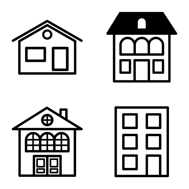 房子平面图标设置孤立在白色背景图片下载