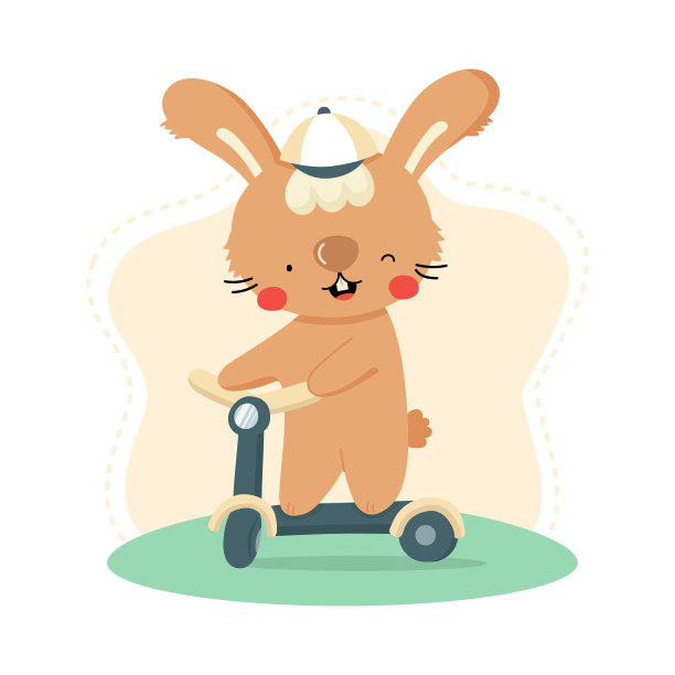 可爱的卡通兔子骑着滑板车图片下载
