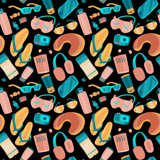 无缝图案与手绘旅程项目。图片下载