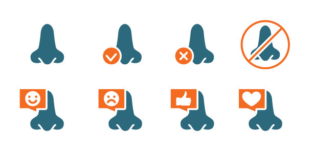 一套人类鼻子彩色图标。健康的嗅觉器官，鼻子和鼻窦，诊断，治疗的标志图片下载