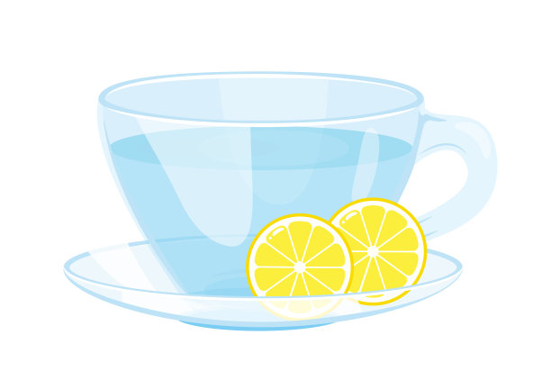 蓝色的玻璃杯和茶托，加水和柠檬图片下载