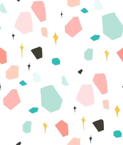 手绘矢量抽象图形简单水磨石拼贴无缝图案孤立在白色背景图片下载