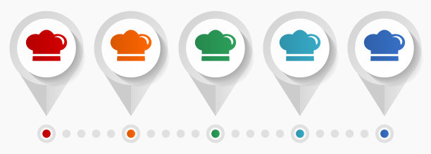 厨师帽子，餐厅概念矢量图标，可编辑的信息图表模板，一套多彩的平面设计指针图片下载