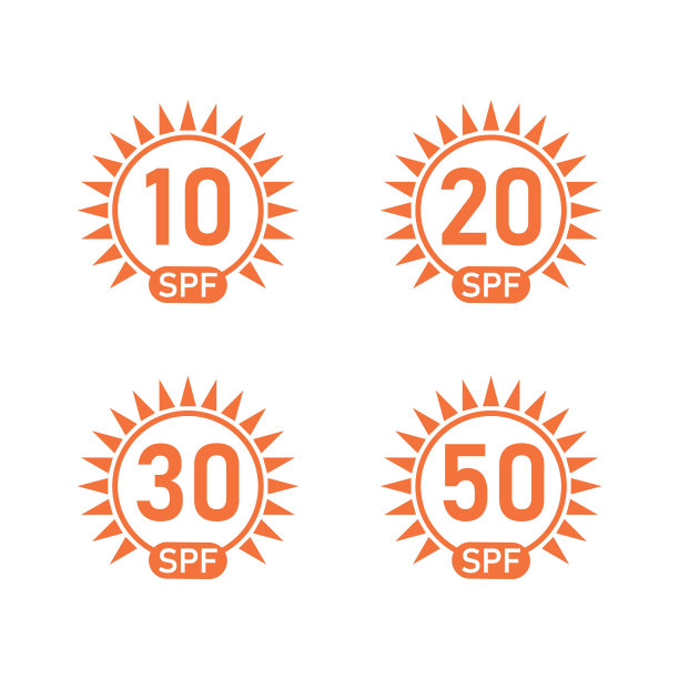 防晒包装上的SPF防晒图标。UVA和UVB对皮肤的控制。向量图片下载