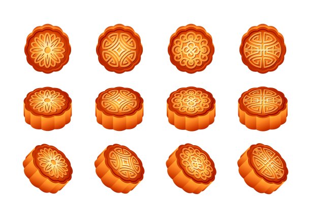3d中秋月饼系列甜的蛋糕或甜点从不同的侧面在白色孤立的背景。东方秋季节日的装饰元素。矢量图图片下载