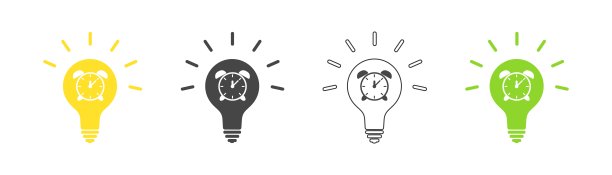 闹钟图标在灯泡设置。向量。图片下载