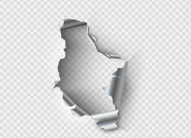 透明金属上撕破的破洞图片下载