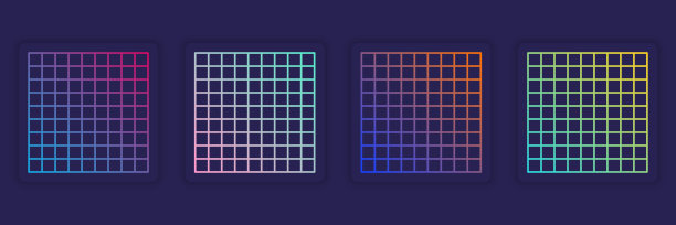 扭曲的网格方形霓虹灯图案。时髦复古的80年代，90年代风格。波纹透视广场。扭曲未来几何方形故障。抽象的现代设计。孤立的矢量图图片下载