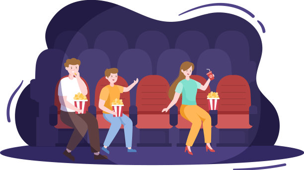 晚上电影院电影首映屏幕与朋友图片下载