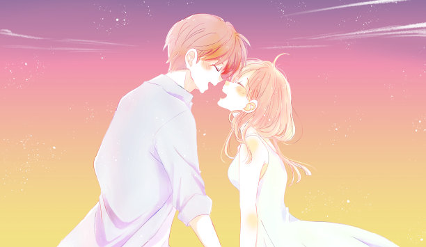 幸福的男人和女人面对面图片下载