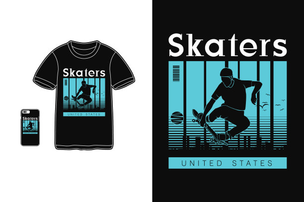 溜冰者t恤设计廓形复古风格图片下载