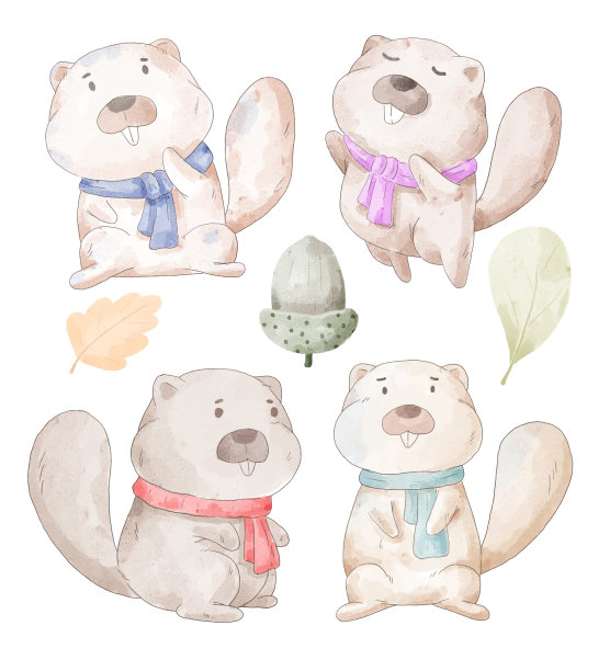 水彩套可爱的松鼠在不同的行动图片下载