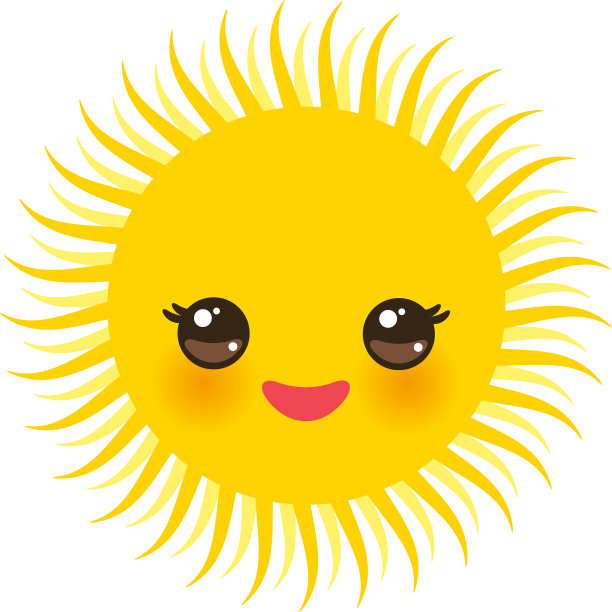 可爱有趣的黄色太阳，粉红色的脸颊和眼睛图片下载
