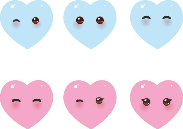 可爱有趣的粉色蓝色心形配粉色脸颊图片下载