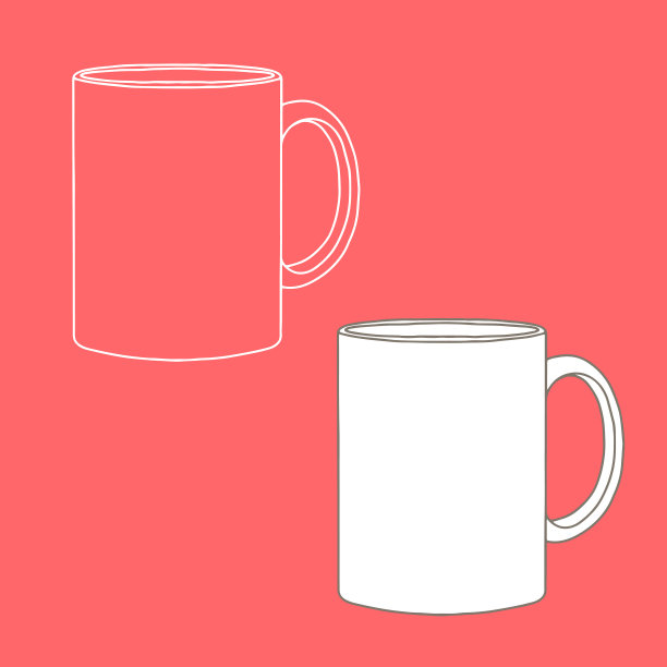 轮廓插图与马克杯。图片下载