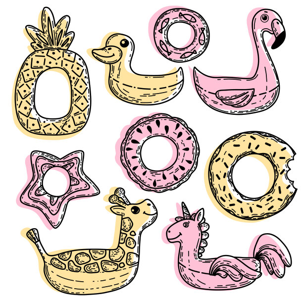 一套彩色矢量充气漂浮环管的孩子图片下载