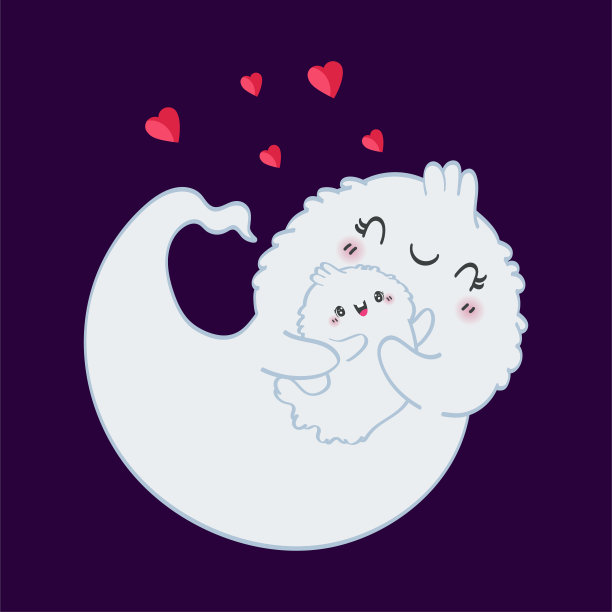 剪纸鬼在卡通风格。可爱的剪贴画幽灵与婴儿。为贴纸的万圣节怪物的矢量插图，婴儿淋浴邀请，为衣服打印，纺织品。图片下载