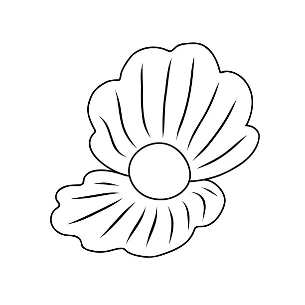 珍珠在开壳简单轮廓涂鸦矢量插图，水下海洋生物卡通形象为孩子装饰图片下载