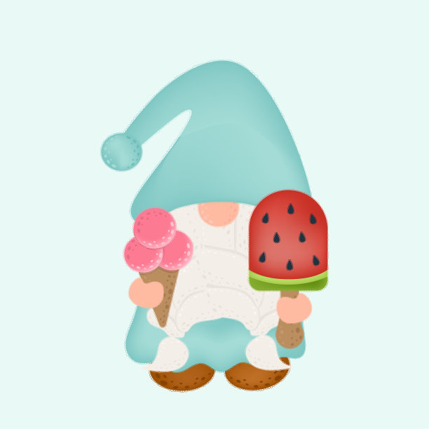 侏儒剪贴画角色设计。可爱的夹艺术侏儒和两个冰淇淋。为衣服打印的一个字符的矢量插图，贴纸，婴儿淋浴邀请。图片下载