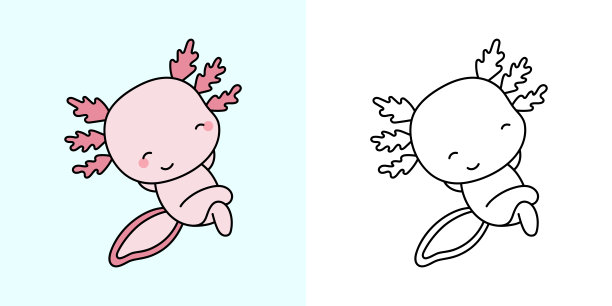 剪纸蝾螈多色和黑白。可爱的修剪艺术蝾螈。矢量插画卡哇伊动物贴纸，婴儿淋浴，着色页，衣服的打印。图片下载