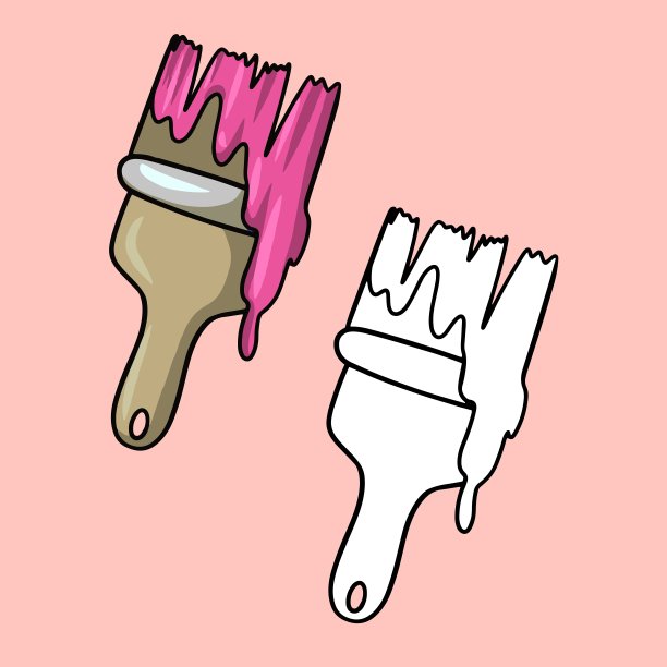 一组图片，滴液体油漆，一个宽刷粉红色油漆，一个绘图工具，一个矢量图片下载