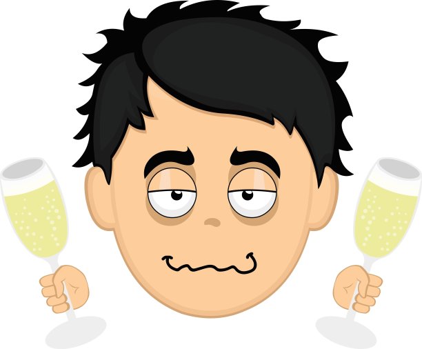 矢量脸人卡通喝香槟或苹果酒的杯子图片下载