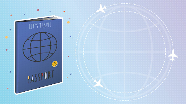 时尚的现代旅游旗帜与卡通护照矢量插图。图片下载