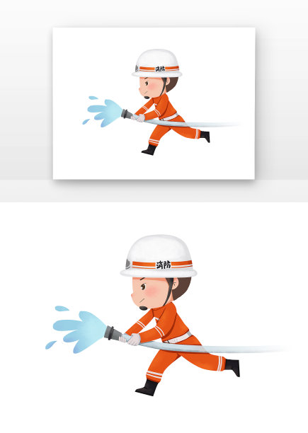 消防员手拿水枪奔跑图图片下载