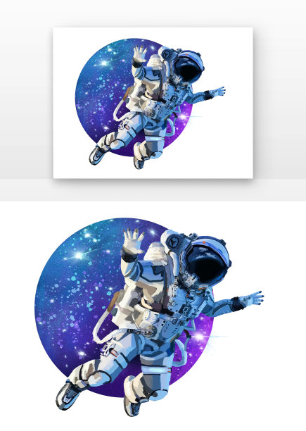 蓝色写实宇航员在太空飞跃星球插画元素图片下载