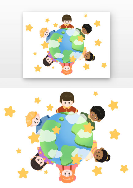 各种肤色儿童绕着地球图片下载