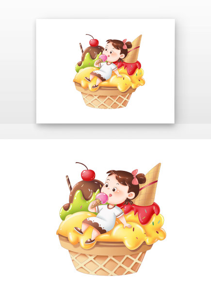 夏季三伏人物降暑儿童吃冰淇淋图片下载