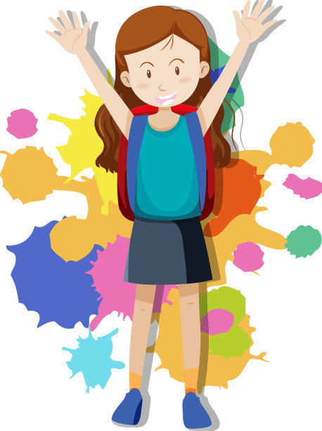 快乐的女孩双手高举图片下载