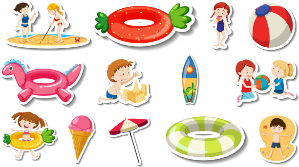 一套夏天的海滩项目和孩子图片下载