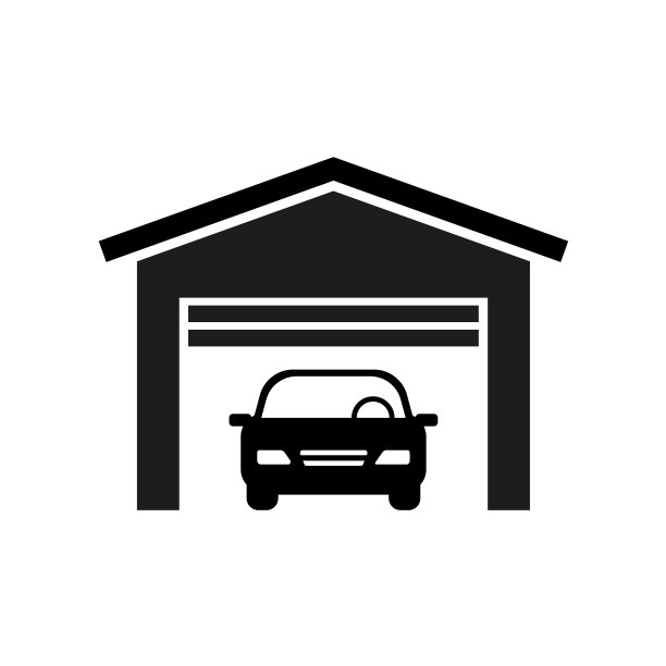 车库图标平坦的黑色在白色背景图片下载