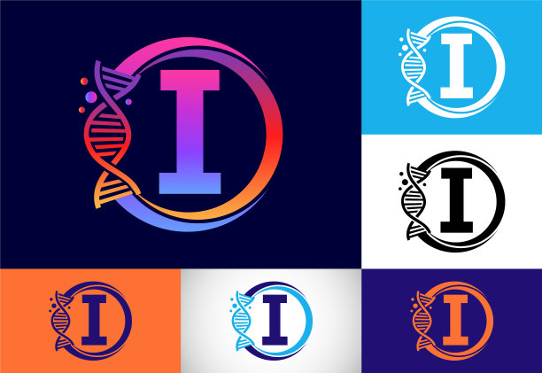 首字母I字母组合在一个带有DNA的圆圈里图片下载