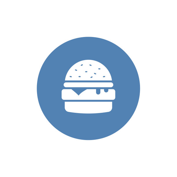 汉堡标志图标在平面风格的汉堡包上的白色图片下载
