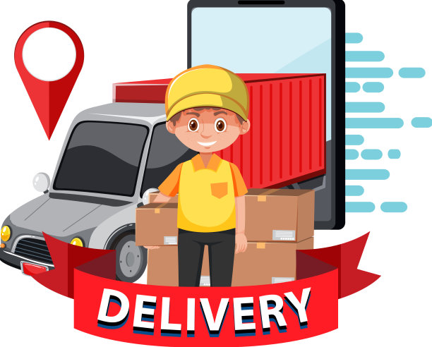 拿着包裹的快递员用货车送快递图片下载