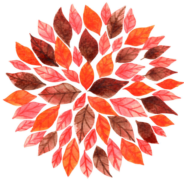 红色和粉红色的叶子花环水彩装饰秋季和绿茶的概念。图片下载