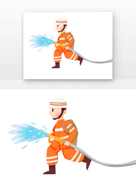 消防员拿水枪跑去灭火图片下载