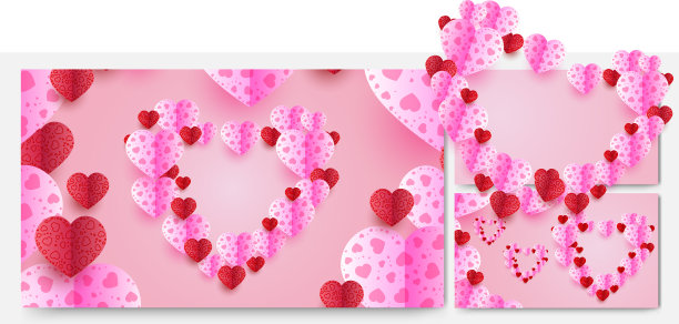 情人节红粉红色剪纸风格设计图片下载