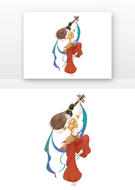 红色国潮传统敦煌飞天人物图片下载