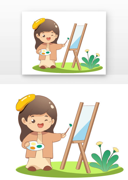 儿童在画架前画画图片下载