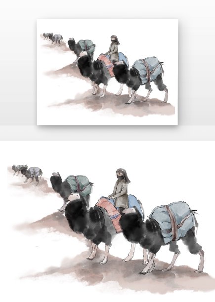 黑色的骑着骆驼的商人走在丝绸之路图片下载